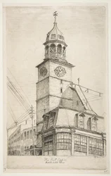 郵便局、旧ニューヨークの風景の中のオランダ教会、1870年。