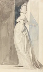 Vista traseira de uma mulher em pé, chamada Sra. Fuseli