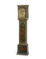 ジョージ3世の青い日本製の1-4拍子のロングケース・クロック、ヨーク、1760年頃（木と金属）（615808も参照