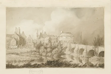 バートンアポントレントブリッジアンドタウン：セピア画、ND [c 1840]