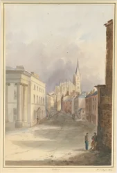 ウォールソールタウンアンドチャーチ：水彩画、1844