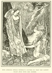 アサマ王は姉妹と一緒に浮くことができないように甥の服を盗みます