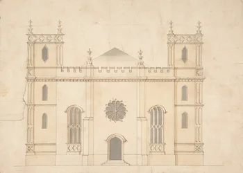 ゴシック・リバイバル教会のファサード（1745-76年）。