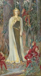ラファエル前派の絵画:Once Upon a Time (Snow White) (Blanche Neige) par Rheam, Henry Meynell (1859-1920).水彩、グワッシュ、紙、78x43。個人蔵