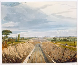 「リバプールの近く、マンチェスターの方を見る」、リバプール・アンド・マンチェスター鉄道、1833