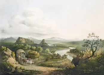 J.ブラック（fl.1791-1831）1809（アクアチント）によって彫刻されたグッドホープ岬のロードサンドパスの近くの景色