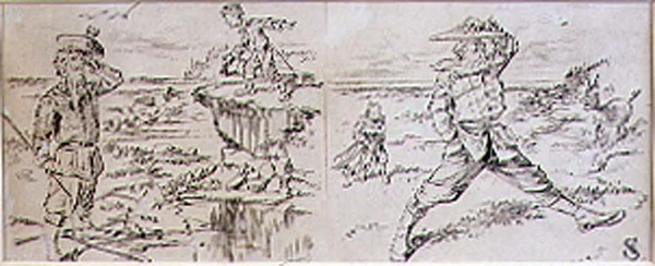 1870年頃に発行された雑誌「Graphic」のイラスト「The Impatient Golfer」（リトグラフ）。