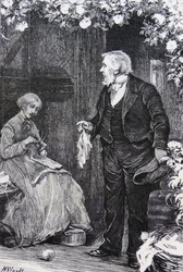 4本の針で編む女性