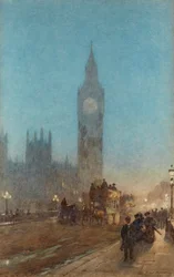 ウェストミンスター橋のたそがれ（水彩、ボディカラー）