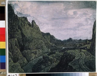 道路のある岩の谷。 Hercules Pietersz Seghers (または Segers) による描画