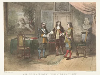 ウィリアム 3 世王子は、1673 年にミヒール デ ロイテルとコーネリス トロンプを和解させた ヴィレム 3 世は、デ ロイターとトロンプを和解させる (オブジェクトの称号)