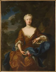 Louise Dorothee de Brandebourg, reine de Suede - プロイセンのルイーゼ・ドロテア王女 (1680-1705) の肖像、ヘルマン・ヘンドリック、クィター作 (1700-1731 年に活動)。 キャンバスに油彩