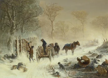 雪の中の木材の積み込み、1858