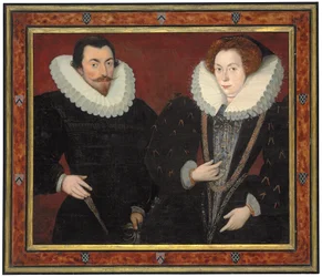 ケルストンのジョン・ヘリントン卿（1560-1612）とヘリントン夫人メアリー（1571頃-1634）の二重肖像 1589-93年頃 パネルに油彩、ボードに転写