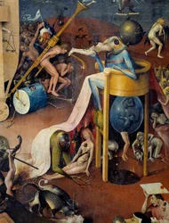 ヒエロニムス・ヴァン・エーケン（アーケン）・ディット・ジェローム・ボッシュ（1450-1516）の「地上の歓楽の園」のトリプティックの右側部分の地獄のディテール