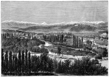 1879年、ポー、フランスの城のテラスから見たピレネー山脈