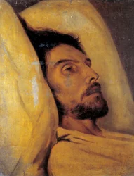 ジャーナリスト、アルマン・カレル（1800-1836）の死に際の肖像 ポール・ドラロッシュ（1797-1856）の作とされる絵画 19世紀 日0.46x0.48 m パリ、カルナヴァレ美術館