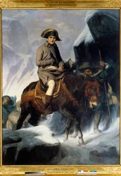 1800年にグラン・サン・ベルナール峠を越えるナポレオン・ボナパルト（1769-1821年）の肖像。ポール・ドラローシュ（1797-1856年）による絵画。1848年。寸法：2.22 x 2.89 m。