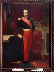 Portrait en pied de Napoleon III (1808-1873) Hippolithe Flandrin (1809-1864)による絵画。1862.薄暗い。2.12 x 1.47.Musee du Chateau, Compiegne - ナポレオン3世（1808-1873）の全身像。ヒッポリット・フランドラン（1809-1864）作画。1862.2.12 x 1.47