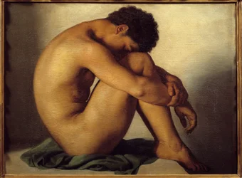 裸の若い男性の習作、イポリット・フランドラン（1809-1864年）の絵画