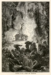 ジュール・ヴェルヌ（1828-1905）の『八日目の世界一周』（Adolphe François Pannemaker（1822-1900）のエングレーヴィング）から「恐怖の叫び」があった。