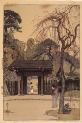 梅の門（色木版画）