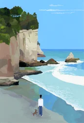 波と崖のある平和な海岸