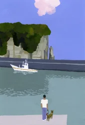 ピンクの雲と漁船。