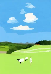 大草原と羊