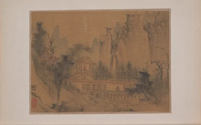 風景（11枚からなるアルバムの中の細密画、絹本、インク、彩色）