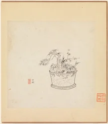 雑学、1葉に1619年の日付（12枚の絵のアルバム、紙にインク）