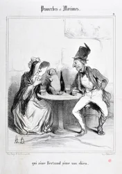 オノレ・ドーミエ（1808-1879）の作品。Charivariは1840年の作品。PROVERBES ET MAXIMES "qui aime Bertrand aime son chien" MUSEE DES BEAUX ARTS - PALAIS LONGCHAMP, MARSEILLE