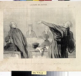 オノレ・ドーミエ（1808-1879）の作品。Charivariは1845年の作品。LES PEANS DE JUSTICE」シリーズ。「依頼人が自分に十分な報酬を支払ってくれるという、最も親密な信念で明らかに満たされている弁護士」MusEE DES BEAUX ARTS - PALAIS LONGCHAMP, MARSEILLE Ext.