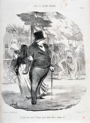 オノレ・ドーミエ（1808-1879）の作品。Charivariは1849年の作品。Serie ALL WHAT YOU WILL WILL "こんな風に踊るのは帝国の下ではありえない！..."マルセイユ、ロンシャン宮殿の美術館