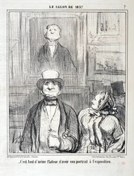 オノレ・ドーミエ（1808-1879）の作品。Charivariは1857年のもの。Serie SALON DE 1857 「-彼の肖像を展覧会に出すのはやはりお世辞にも良いとは言えない」MUSEE DES BEAUX ARTS - PALAIS LONGCHAMP, MARSEILLE