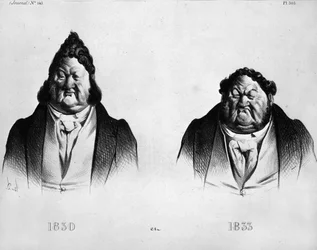 ドーミエ（1808-1879）によるルイ・フィリップ1世（1773-1850）を描いた漫画（『ジャーナル』第145号所収）。1833年頃のエングレーヴィング