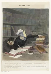 公共図書館の読書台の後ろにいる人影 Les Bas Bleus (オブジェクトのシリーズ タイトル)