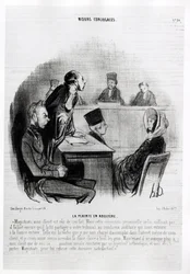 結婚のこと不倫の訴え。オノレ・ドーミエ（1808-1879）のイラスト（1840年11月20日付「シャリヴァリ」のニュースに掲載）。