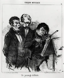 音楽スケッチ：難解な通路オノレ・ドーミエ（1808-1879）が描いたイラストで、1852年3月5日付の「シャリヴァリ」のニュースに掲載されています。