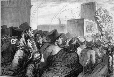 日曜日の旅人たち。オノレ・ドーミエ（1808-1879）の漫画。1862年5月3日付「Le Monde Illustré」264号に掲載された版画。
