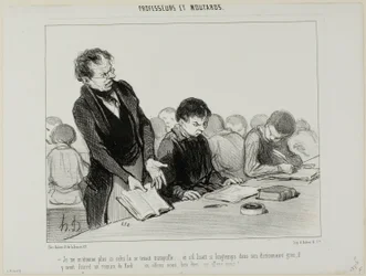 「ギリシャ語の辞書を静かに読む代わりに、デ・コックの小説にふけっていた......。なんてことだ......この結末はいったい......！」（『Professeurs Et Moutards』より）。