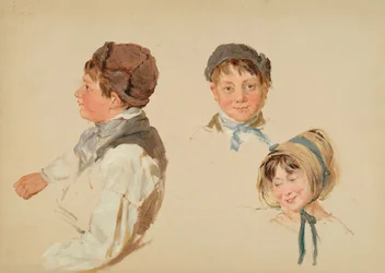 子供の頭、男の子と女の子、3 つの研究、1850 年。