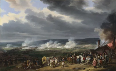 1792 年 11 月 6 日のオーストリアとフランスの間のジュマップ (Jemmapes) の戦い (フランスの勝利、シャルル フランソワ デュモリエズ将軍 (1739-1823) の指揮) エミール ジャン オレス ヴェルネ (1789-1863) による絵画