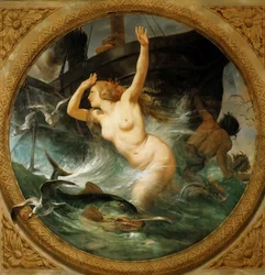 海の神々を飛ばす蒸気 天井画、Salle des Pas perdus、1839-1847。