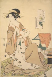 てぇ 花魁 雛鶴 おｆ チョ時や 補ｌヂンｇ あ ロウンｄ ファン うちわ、 か。 １７９４。