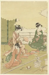 屋外の部屋の女性