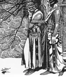 Arthurian Legend: The Knight Kay (Keu) and Perceval (Sir Kay and Sir Percival) Illustration by Howard Pyle (1853-1911) from “The Story of the Champions of the Round Table”” 1905 Private Collection   1440423   ja       japanese Successfully Translated  Orig