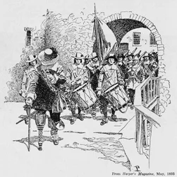 ハーパーズマガジン、1893年からStuyvesant Surrendering Fort Amsterdam to the English