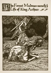 森の狂人がアーサー王の命を救う」（『ランスロット卿とその仲間たちの物語』の挿絵
