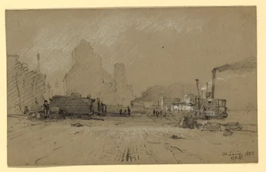 素描、セントルイスのミシシッピ川にて、1887年